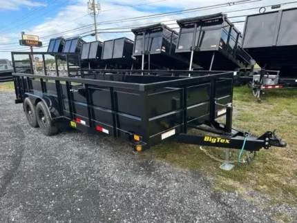 Big Tex 7 x 18 landscape utility trailer with solid steel sides and rear ramp gate for sale