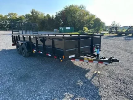 Big Tex 7 x 20 landscape utility trailer with solid steel sides and rear ramp gate for sale at TrailerWorld