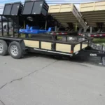 2026 CAM Superline 7x14 landscape utility trailer with rear landscape gate and dual axles for sale at TrailerWorld