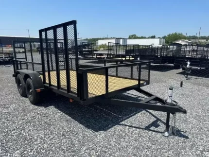 Carry On 7 x 14 landscape utility trailer with mesh sides and ATV gate