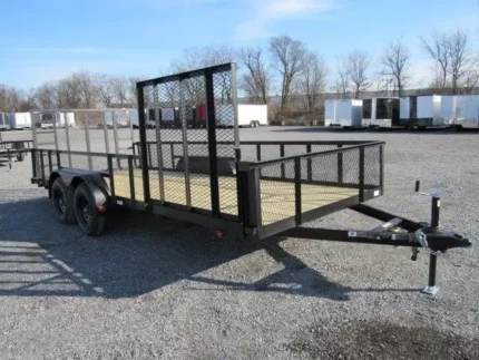 Carry On 7 x 18 landscape utility trailer with mesh sides and side ATV gate for sale at TrailerWorld