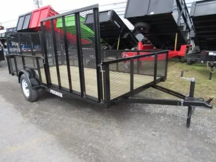 Premier 6 x 14 landscape utility trailer with mesh sides, side ATV ramp and rear ramp gate for sale at TrailerWorld