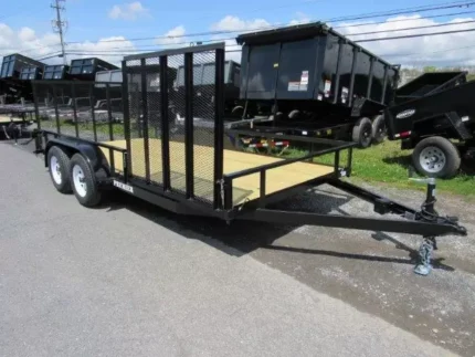 2026 Premier 7x16 landscape utility trailer with side ATV gate and dual axles for sale at TrailerWorld