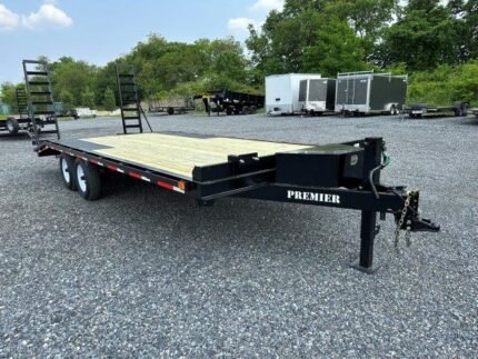 Premier 8 x 20 deckover equipment trailer with ladder ramps