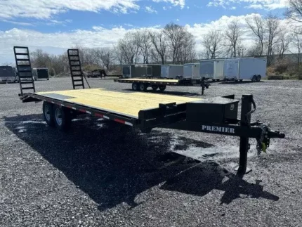 Premier 8.5x22 deckover equipment trailer with ladder ramps