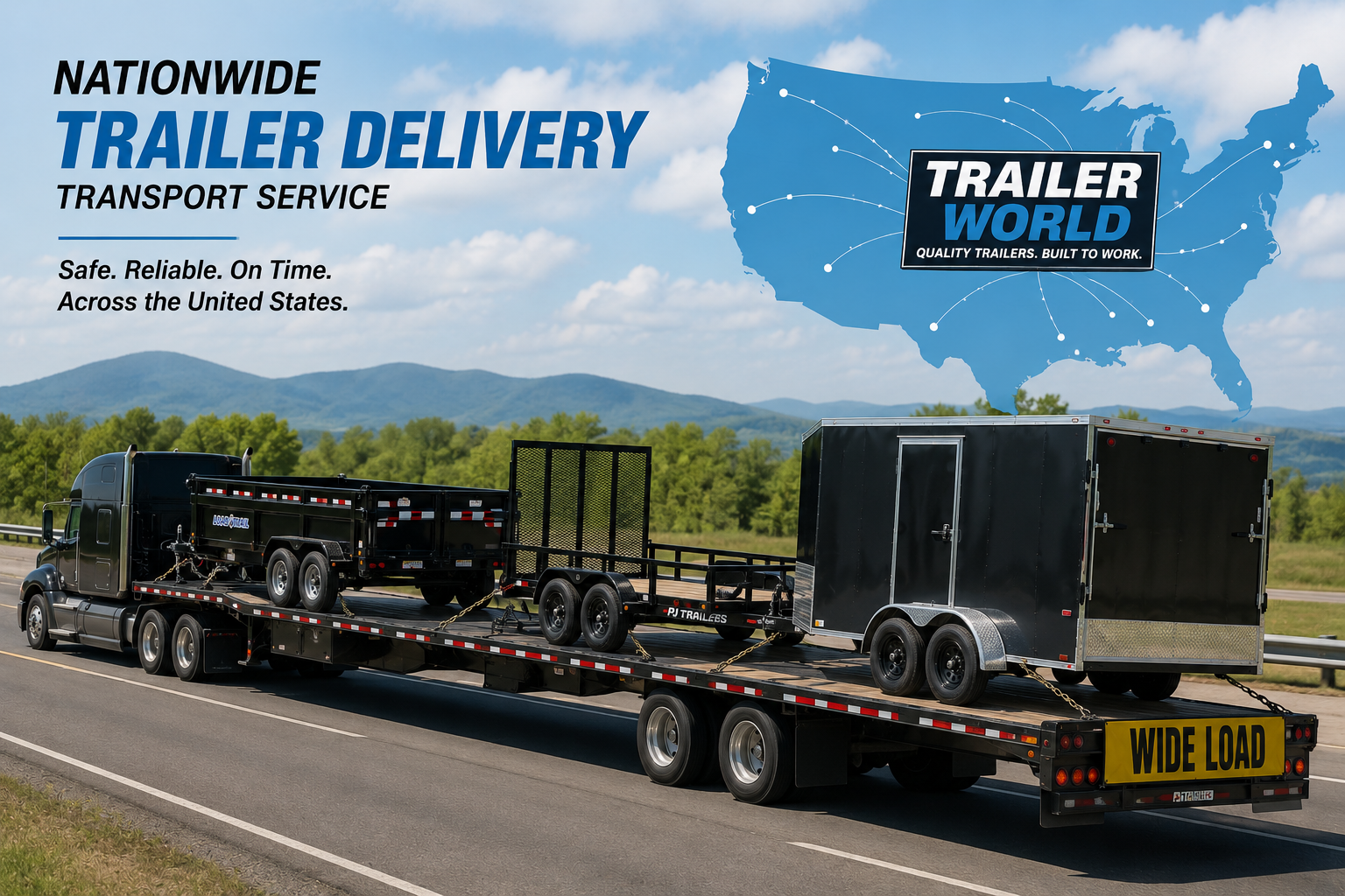 Nationwide trailer delivery,  transport service for Trailer World customers